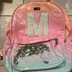 Justice Pink and Gold Mini Backpack with Sequins and Glittery Letter